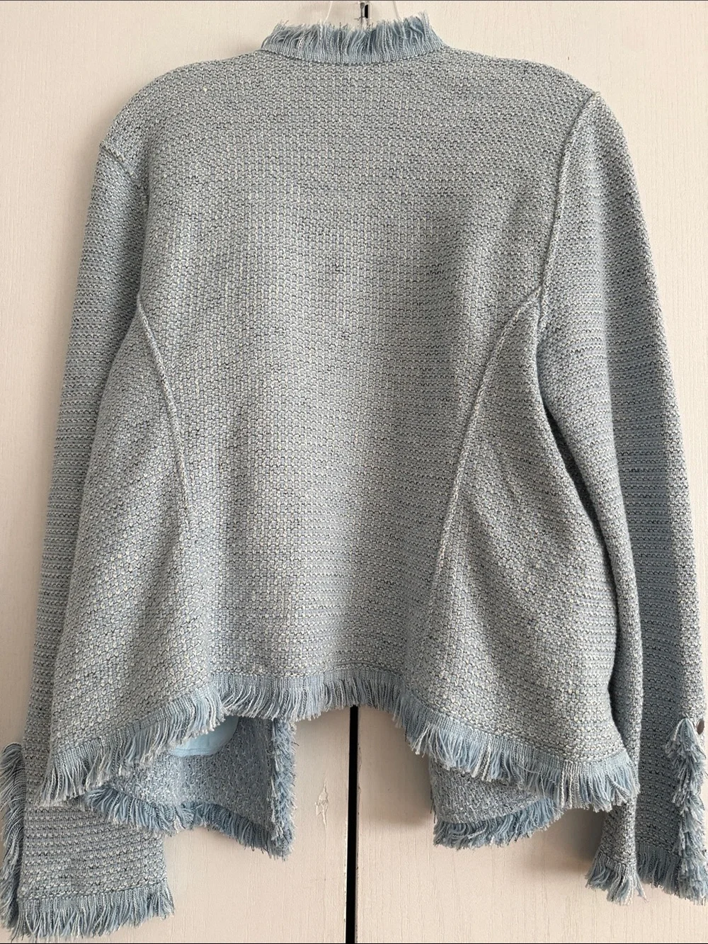 NIC+ZOE Fringe Mix Knit Jacket Open Front Blazer Sz L Preppy Office Church